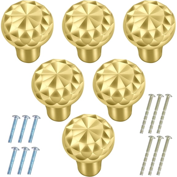 6 Pack Gold Dresser Drawer Knobs, 22mm Brushed Kitchen Cabinet Knobs Round Solid Small Gold Knob, Modern Cabinet Handles Pulls with Screws for Cupboard Furniture Chest Door Bedroom and Bathroom