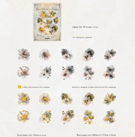 6-Pack - Gold Foil Floral Matte PET Stickers Packaging: Floral Poetry Series Journal Decoration Collage Base Stickers