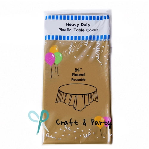 (6 Pack) Gold Premium Round HeavyDuty Plastic Table Covers ( Reusable