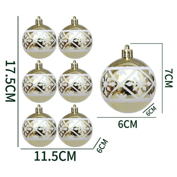 6-Pack Gold Striped Christmas Ball Ornaments - 6cm Shatterproof Plastic Xmas Tree Decorations for Holiday Home & Party