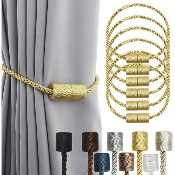 6 Pack Gold Strong Magnetic Curtain Tiebacks Outdoor Elegant Decorative Tie Backs Modern Rope Tiebacks for Drapes Window Curtain Holdbacks for Draperies