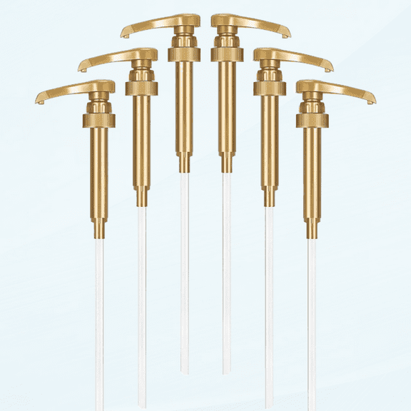 6-Pack Gold Torani Syrup Pump for Coffee Syrup Bottle by Little Squirt, Fits Torani & Skinny Syrup 750ml, Monin Liter Bottles, Coffee Syrup Pump Dispenser & Coffee Bar Accessories