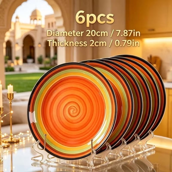6-Pack Gradient Swirl Ceramic Plates 10-Inch Colorful Dinnerware Set