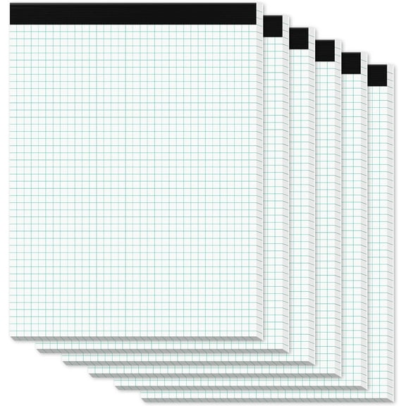 6 Pack Graph Paper Pads, 8.5 x 11 Inches, 4x4 Blue Quad Grid, 30 Sheets per Pad, 70 GSM