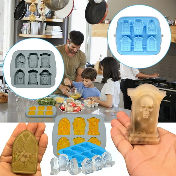 6-Pack Grave Tombstone Halloween Soap Chocolate Dessert Ice Cream Ice Making Muffin Pan Microwave Safe Silica Gel Baking Pan Baking Supplies Kitchen Set Bakeware Set