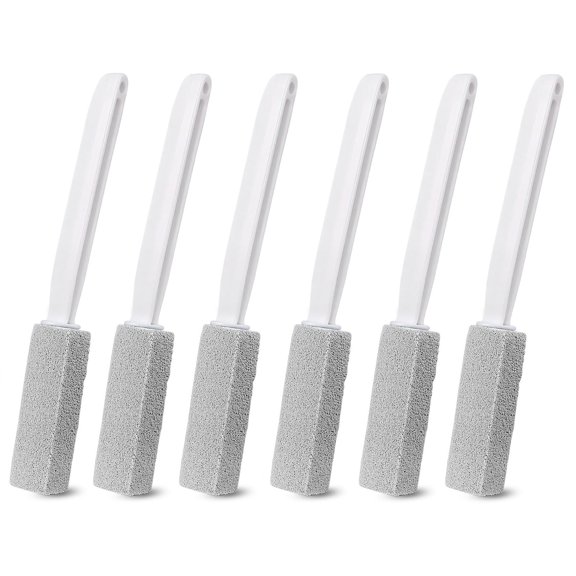 6 Pack Gray Extended Handle Toilet Brush, Bubble Pumice Stone, Hanging Design, Plastic, 13.4 Inch (34cm) Total Length (13.5cm Pumice + 20.5cm Handle), Powerful Multi-Surface Stain Remover