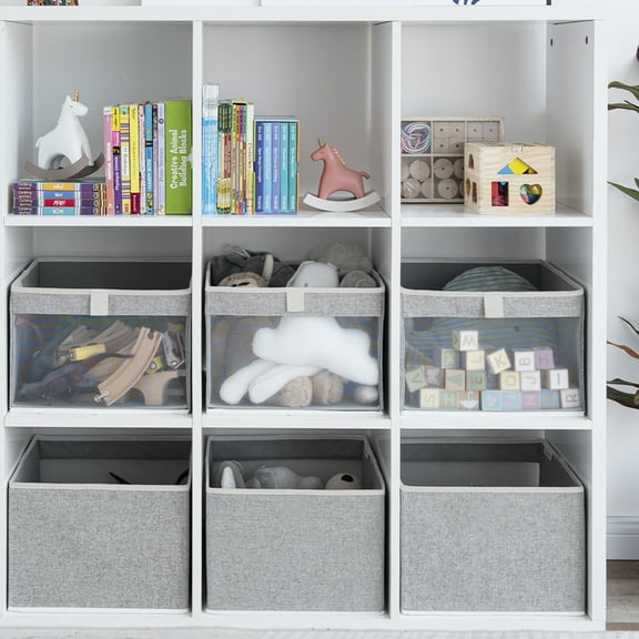 6 Pack Gray Fabric Boxes with Transparent Window