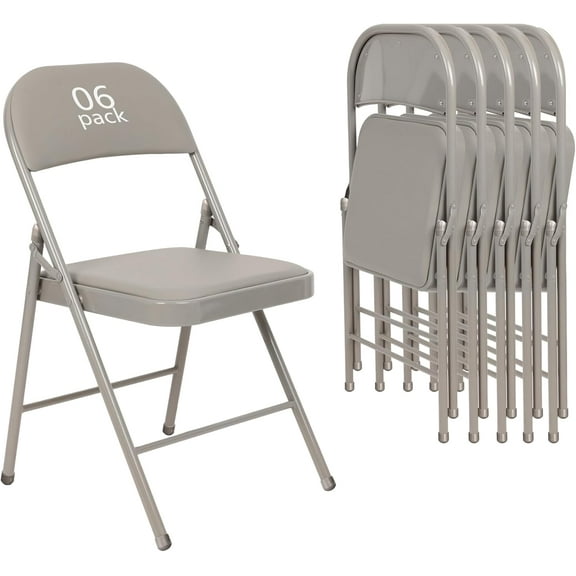 6 Pack Gray Folding Chairs with Padded Seats for Outdoor & Indoor，Padded Folding Chairs for Events Office Wedding Party，Portable Stackable Leather Folding Chair（Slate Gray，6pack）