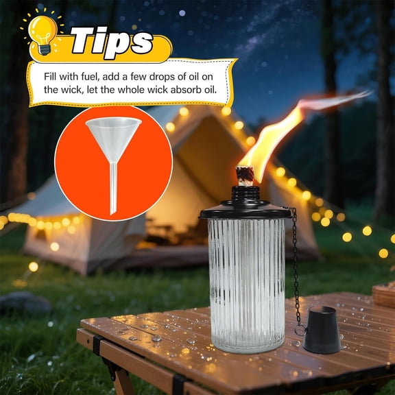 6 Pack Gray Glass Garden Torch, 59-Inch Outdoor Torch Garden Décor, Upgraded 16 oz Citronella Torches with 5-Prong Grounded Stake, Metal Light Torches for Party Pathway