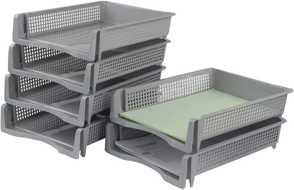 6-Pack Gray Plastic Stackable Paper Letter Tray, Stacking Document ...