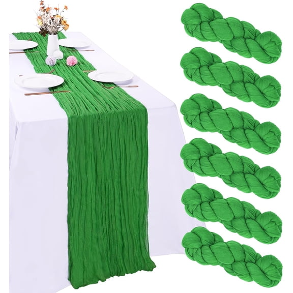 6 Pack Green Cheesecloth Summer Table Runner 10FT Boho Gauze Fabric Table Runner 35 x 120 Inch Rustic Sheer Runner for Wedding Decor Baby Shower Party Boho Table Decoration（Green）