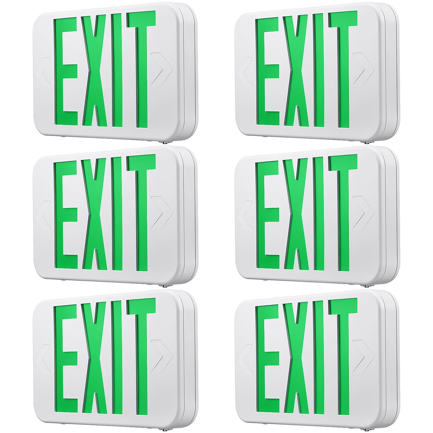 6 Pack Green LED Exit Sign Emergency Light, Double Sided, UL-Listed, AC 120V/227V Exit Light for Business, Residencial & Commercial