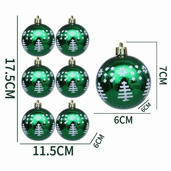 6-Pack Green Striped Christmas Ball Ornaments - 6cm Shatterproof Plastic Xmas Tree Decorations for Holiday Home & Party