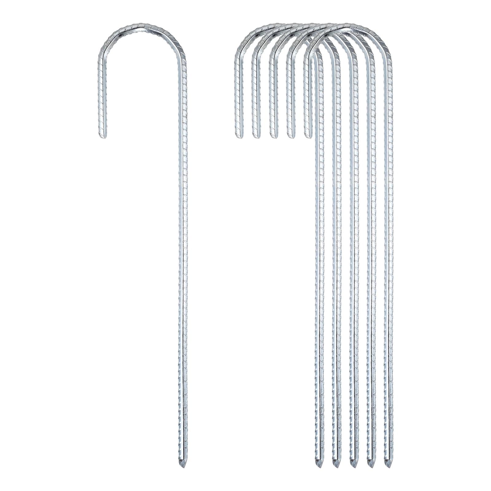 6 Pack Ground Stakes Heavy Duty J Shaped Stakes, 12 Inch Steel Tent Pegs 0.24" Dia J Hook Ground Anchors Link Fence Spikes with Chisel Point End for Garden Camping Gazebo, Silver