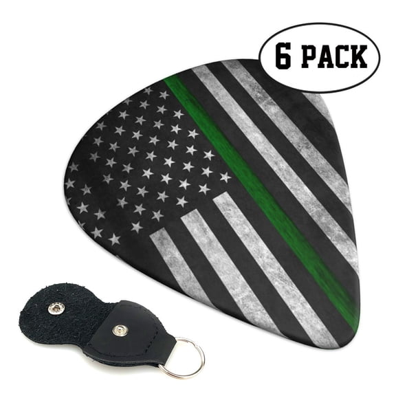 6 Pack Guitar Picks Plectrums Thin Green Line Flag Guitar Pick Guitar Picks for Women Men Beginner Guitar Palyers