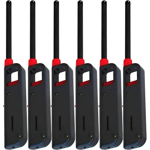 6 Pack - HTYSUPPLY Fuel Included Handi BBQ Grill Click Flame Long Stem Lighter - Refillable Butane Gas Candle Fireplace Kitchen Stove Wind Resistant, Red