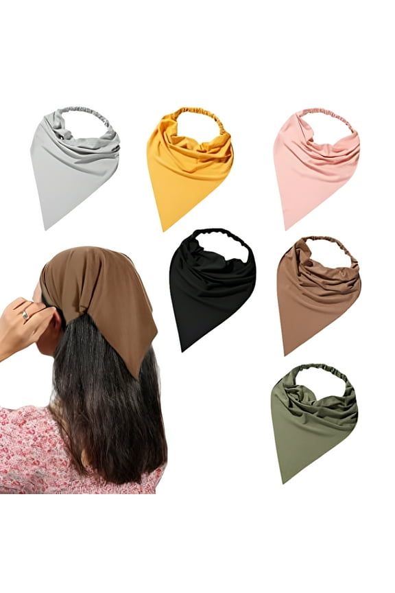 6 Pack Hair Scarf Headband for Women - Elastic Hair Kerchief Large Boho Triangle Bandana Head Scarf with Clips Non Slip Solid Color Headbands Hair Scarves for Teen Girls