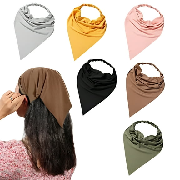 6 Pack Hair Scarf Headband for Women - Elastic Hair Kerchief Large Boho Triangle Bandana Head Scarf with Clips Non Slip Solid Color Headbands Hair Scarves for Teen Girls