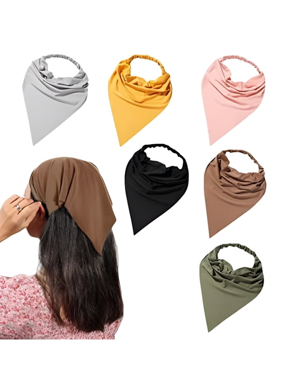 6 Pack Hair Scarf Headband for Women - Elastic Hair Kerchief Large Boho Triangle Bandana Head Scarf with Clips Non Slip Solid Color Headbands Hair Scarves for Teen Girls