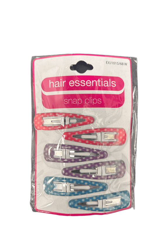 6 Pack Hair Snap Clips Set, Vibrant Designs, Stylish, Durable, Comfortable Hold for All Hair Types, Perfect for Everyday Wear, School, More, Pink, Purple, Blue, Polka Dot