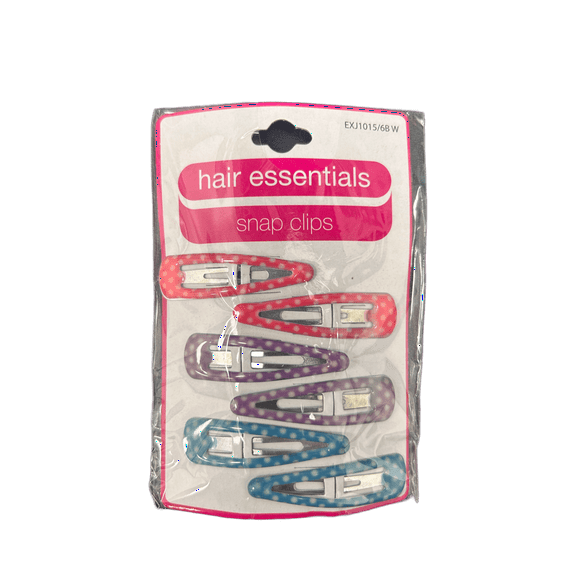 6 Pack Hair Snap Clips Set, Vibrant Designs, Stylish, Durable, Comfortable Hold for All Hair Types, Perfect for Everyday Wear, School, More, Pink, Purple, Blue, Polka Dot