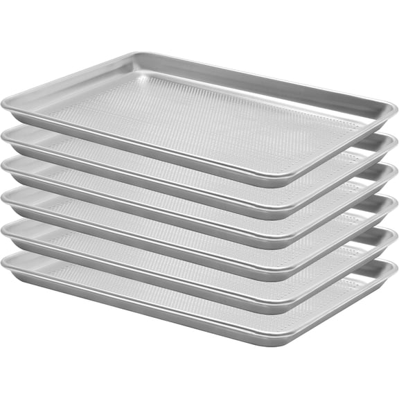 6 Pack Half Size 18" x 13" Aluminum Baking Sheet Pan Perforated, Commercial Bakery Equipment Cookie Sheets, NSF Approved Baking Tray