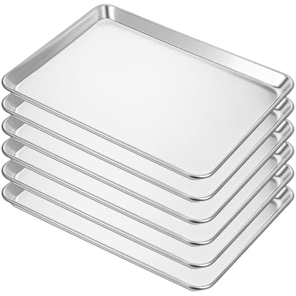 6 Pack Half Size Baking Sheet Pan Cookie Sheet Baking Tray for Oven Aluminum Commercial Pan, Durable & Easy Clean 18x 13$$Home Decor, Kitchen, & Other