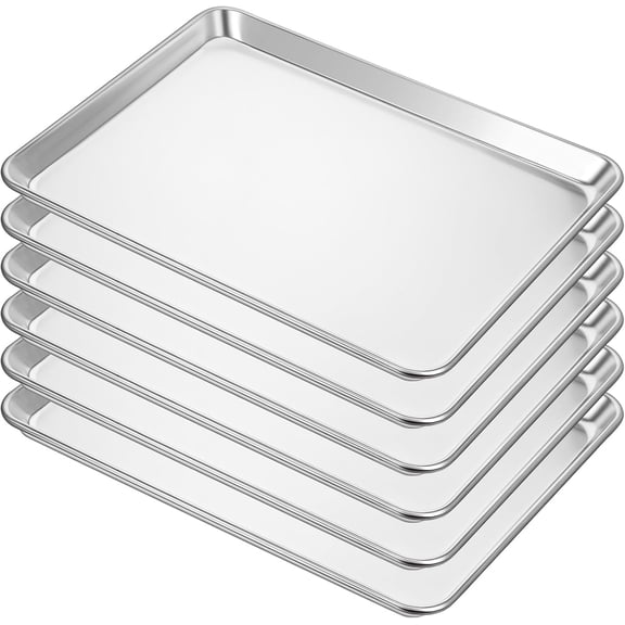 6 Pack Half Size Baking Sheet Pan Cookie Sheet Baking Tray for Oven Aluminum Commercial Pan, Durable & Easy Clean 18x 13