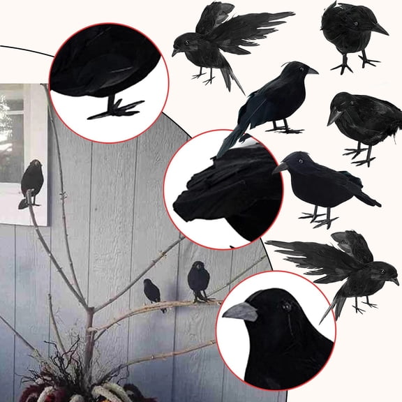 6 Pack Halloween Black Crows Feathered Crows Realistic Looking Halloween Handmade Feathered Crow for Halloween Indoor Outdoors Ravens Birds Decoration
