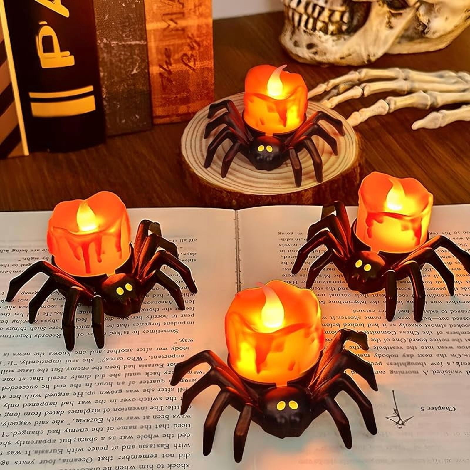 6 Pack Halloween Flameless Candles Battery Operated LED Spider Tealight ...