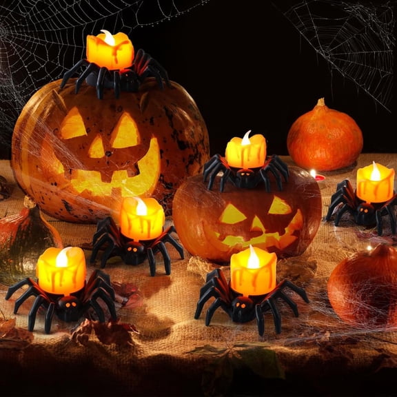 6 Pack Halloween Flameless LED Candle Lights, 3D Spider LED Tealight Candles with Bright Warm Yellow Lights, Battery Operated Led Decorative Candle Lights for Home, Halloween, Christmas Decor