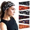 thumbnail image 1 of 6 Pack Halloween Headbands Women Wide Elastic Head Wrap Headband Pumpkin Sports Yoga Hair Band Halloween Hair Accessories, 1 of 9