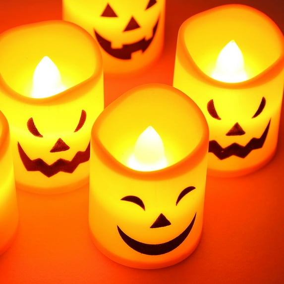 6 Pack Halloween Jack-o'-lantern LED Candles, Battery Operated Tea Lights Candles, Flameless Tealight Candles, Realistic Tea Lights for Halloween Decor