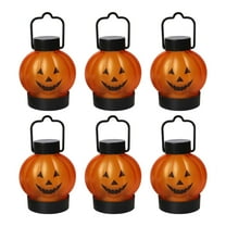 6-Pack Halloween Pumpkin LED Lantern Lights – Mini Jack O’ Lantern Decor with Flickering Yellow Light, Battery-Operated for Indoor & Outdoor Halloween Party, Home, Yard, and Fall Decor