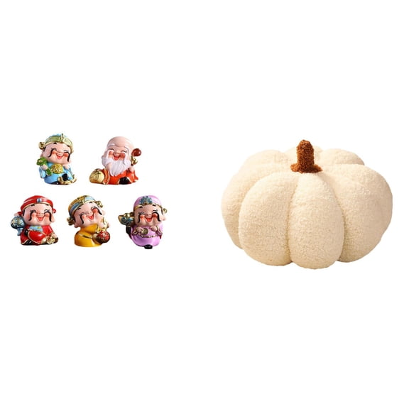 6 Pack Halloween Pumpkin Pillow Desktop Figurine Cartoon God of Fortune Statue Soft Plush for Office Bedroom Festival