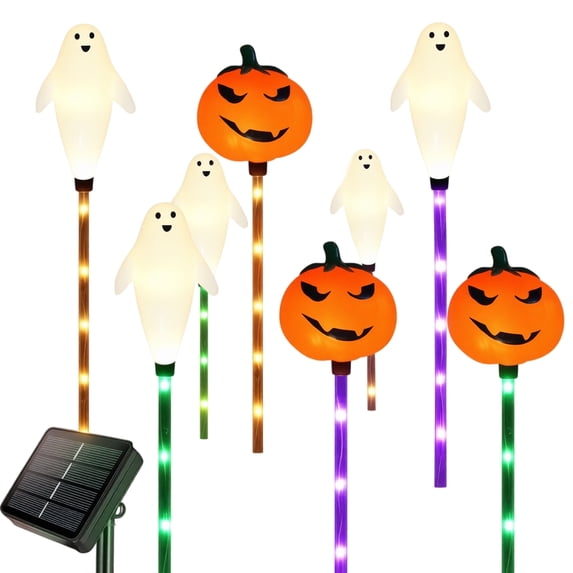 6-Pack Halloween Solar Lights Outdoor, Pumpkin Ghost Garden Stake Lights, Waterproof Outdoor Halloween Decorations, Multi-Color LED Yard Pathway Decor