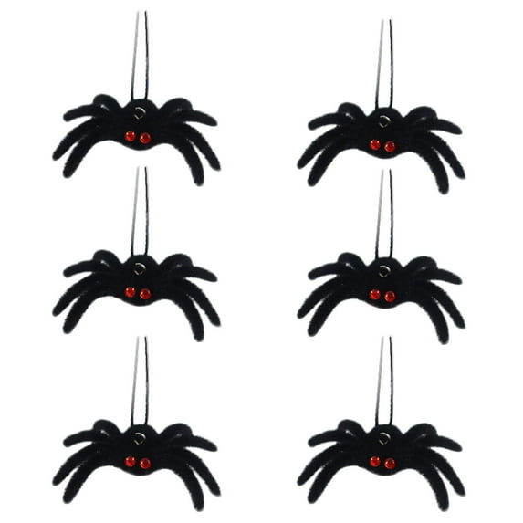 6-Pack Halloween Spider Decoration with Flocking Web, Hanging Party Prop with Colorful Eyes, Indoor Outdoor Crawler Decor - D