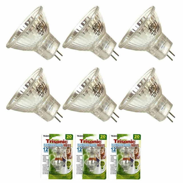 6 Pack Halogen Light Bulbs MR11 12V 20 Watt Bulb BiPin Base Hi Lumens