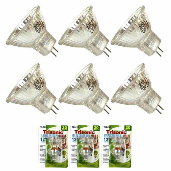 6 Pack Halogen Light Bulbs MR11 12V 20 Watt Bulb Bi-Pin Base Hi Lumens Long Life