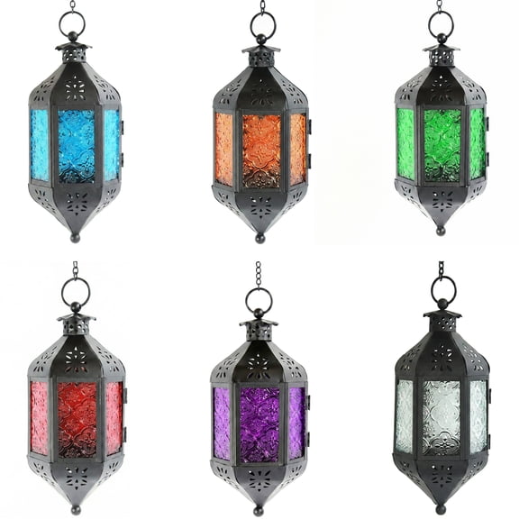 6-Pack Handcrafted Moroccan Lanterns with Cutout Patterns - Hanging Metal Tea Light Candle Holders for Indoor Outdoor Patio Living Spaces, Perfect Ambiance for Holidays & Celebrations