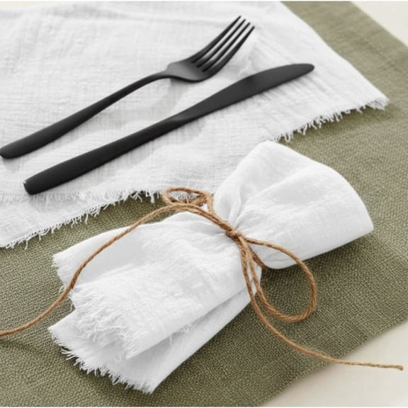 6-Pack Handmade White Cotton Linen Napkins with Fringe - 17x17 Inch Rustic Square Cloth Napkins for Dinner, Weddings & Parties