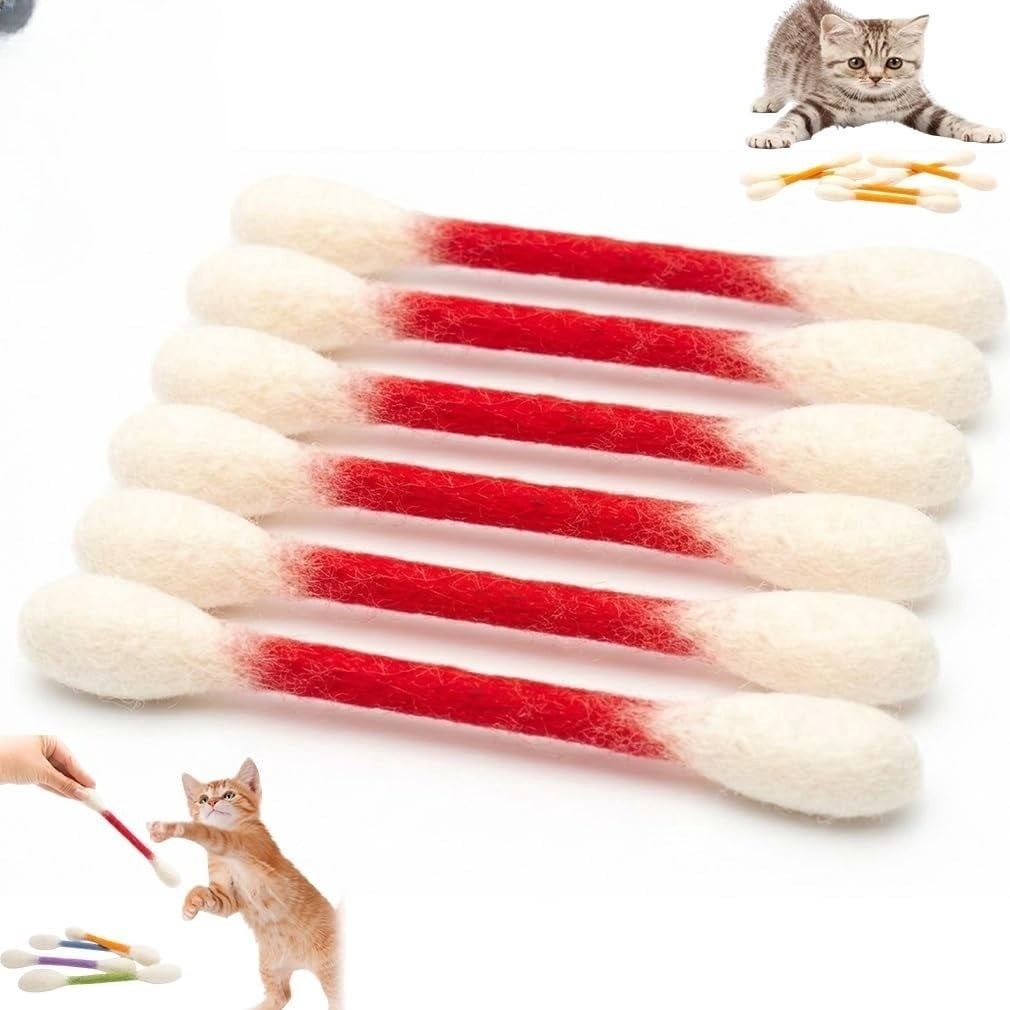 6 Pack Handmade Wool Felt Cat Toys - 5.9" Giant Cotton Swab Kicker Sticks with Catnip for Boredom Relief & Dental Care