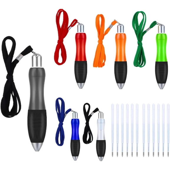 6 Pack Handwriting Pens Big Fat Wide Grip Weighted Ballpoint Pens with Refills and Lanyard for Arthritis Hand Tremors