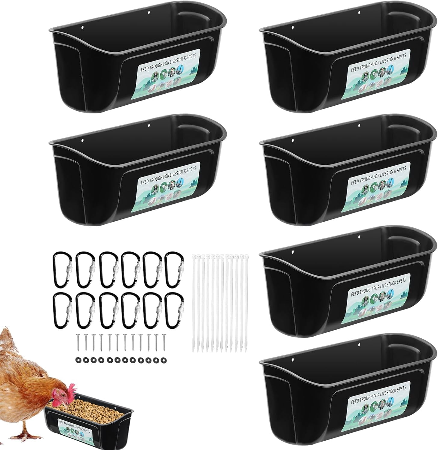 Sheep Container 6 Pack Hanging Fence Feed Trough with Clips, Versatile Feeding ...