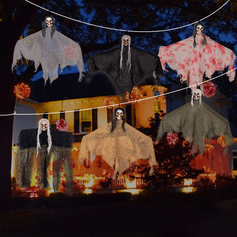 6 Pack Hanging Halloween Ghosts Decorations Grim Reapers Skeleton for