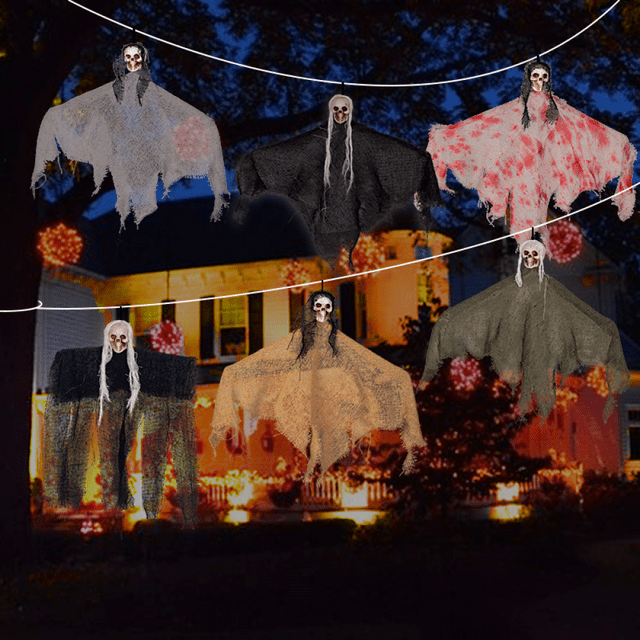 6 Pack Hanging Halloween Ghosts Decorations Grim Reapers Skeleton for Halloween Indoor Outdoor
