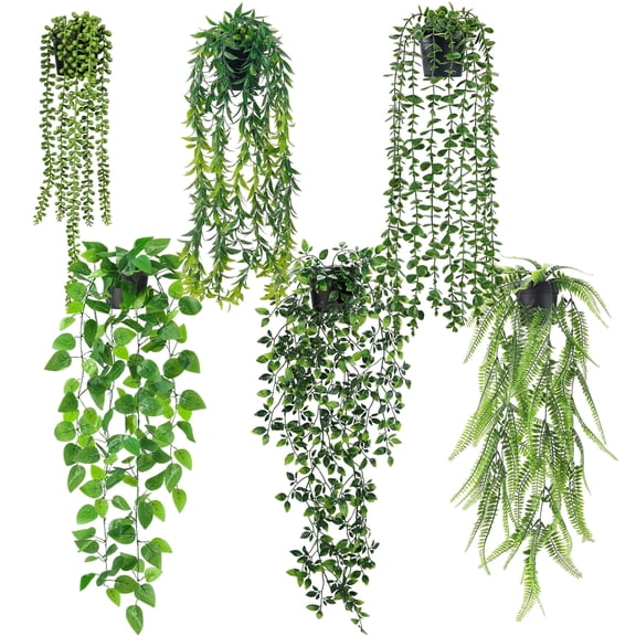 6 Count Artificial Plants Hanging Potted