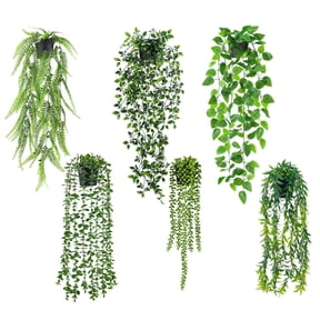 Miracliy 6 Pack Artificial Hanging Potted Vines, Assorted Fake Trailing Greenery Plants for Indoor Wall Home Decor