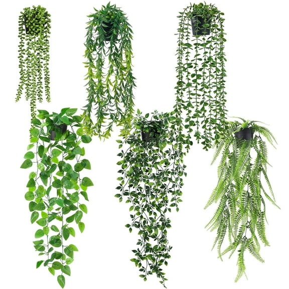 6 Count Artificial Plants Hanging Potted