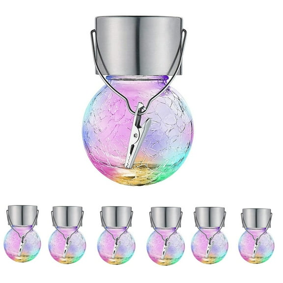 6 Pack Hanging Solar Lights Outdoor, Waterproof Solar Globe Lantern with Handle and Clip, Decorative Cracked Glass Ball Lights for Christmas Decor, Tree, Yard, Garden, Patio